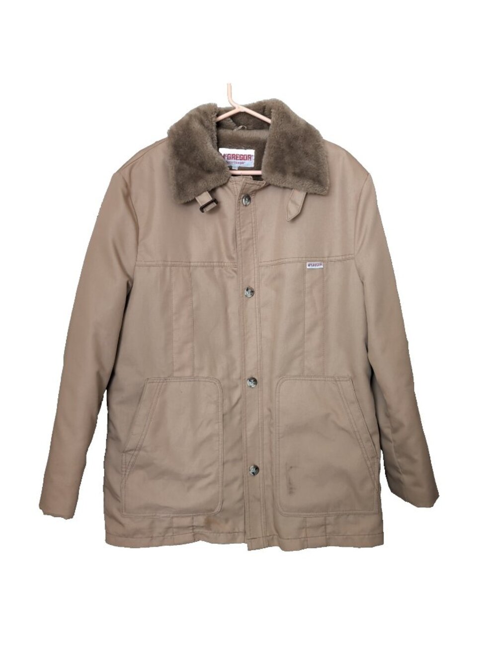 Vintage 70s McGregor Sportswear Tan Sherpa Lined Coat Mens Size 44 Barn Coat-lp